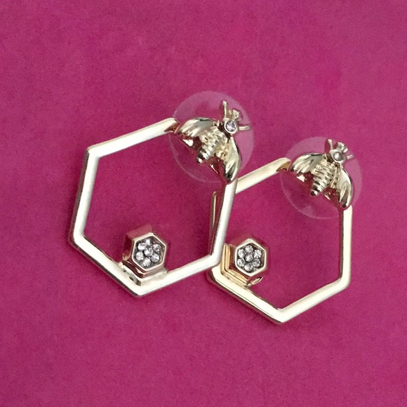 Bumblebee Honeycomb Hexagon Earrings - Picture 4 of 6